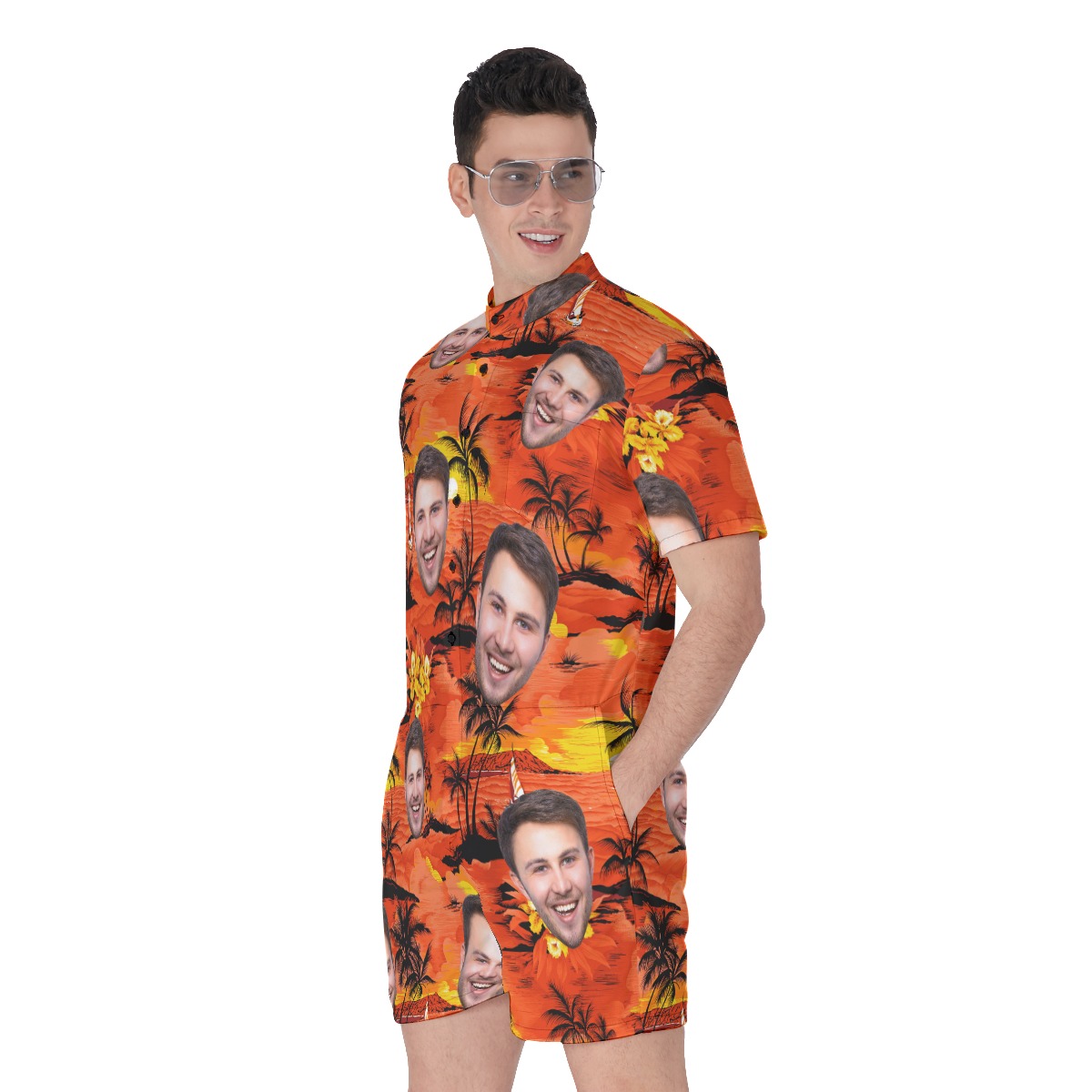Sunset Beach Orange Custom Face Men's Romper