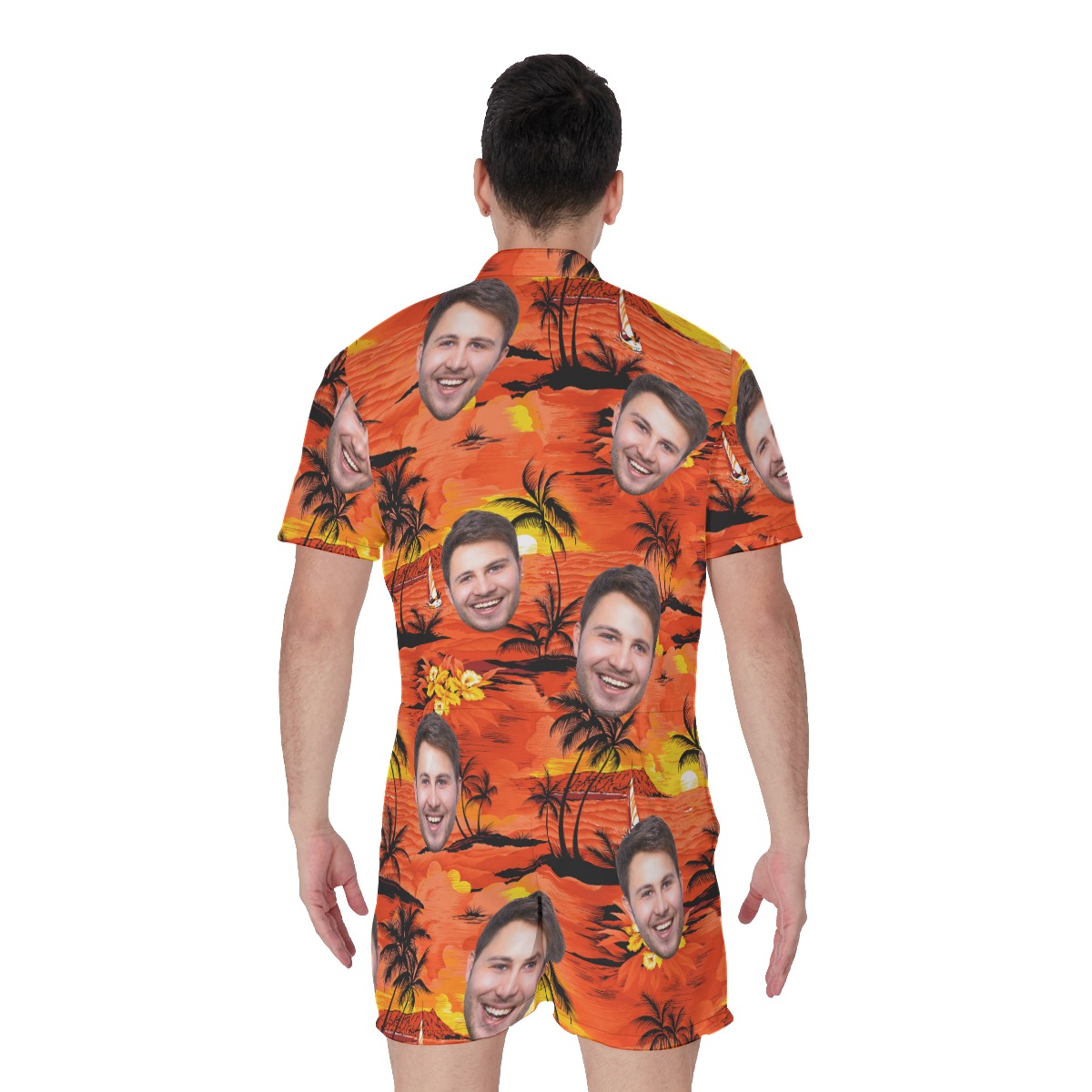 Sunset Beach Orange Custom Face Men's Romper