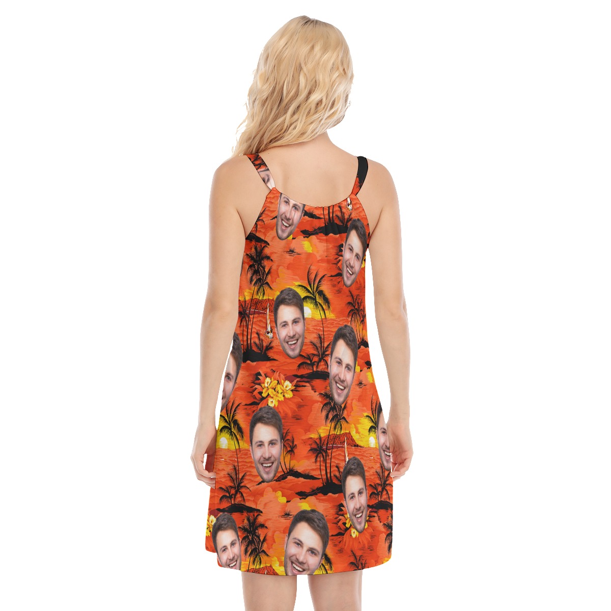 Sunset Beach Orange Cami Dress With Custom Face