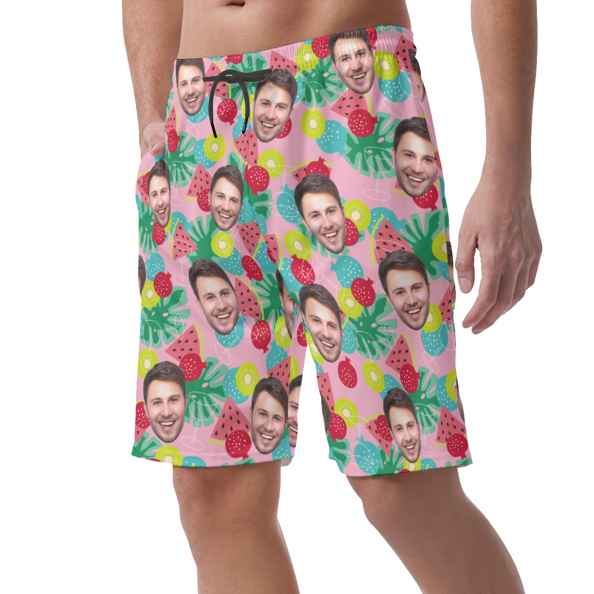 Custom Face Tropical Fruit Hawaiian Beach Shorts For Men