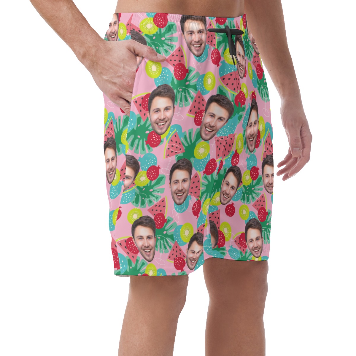 Custom Face Tropical Fruit Hawaiian Beach Shorts For Men