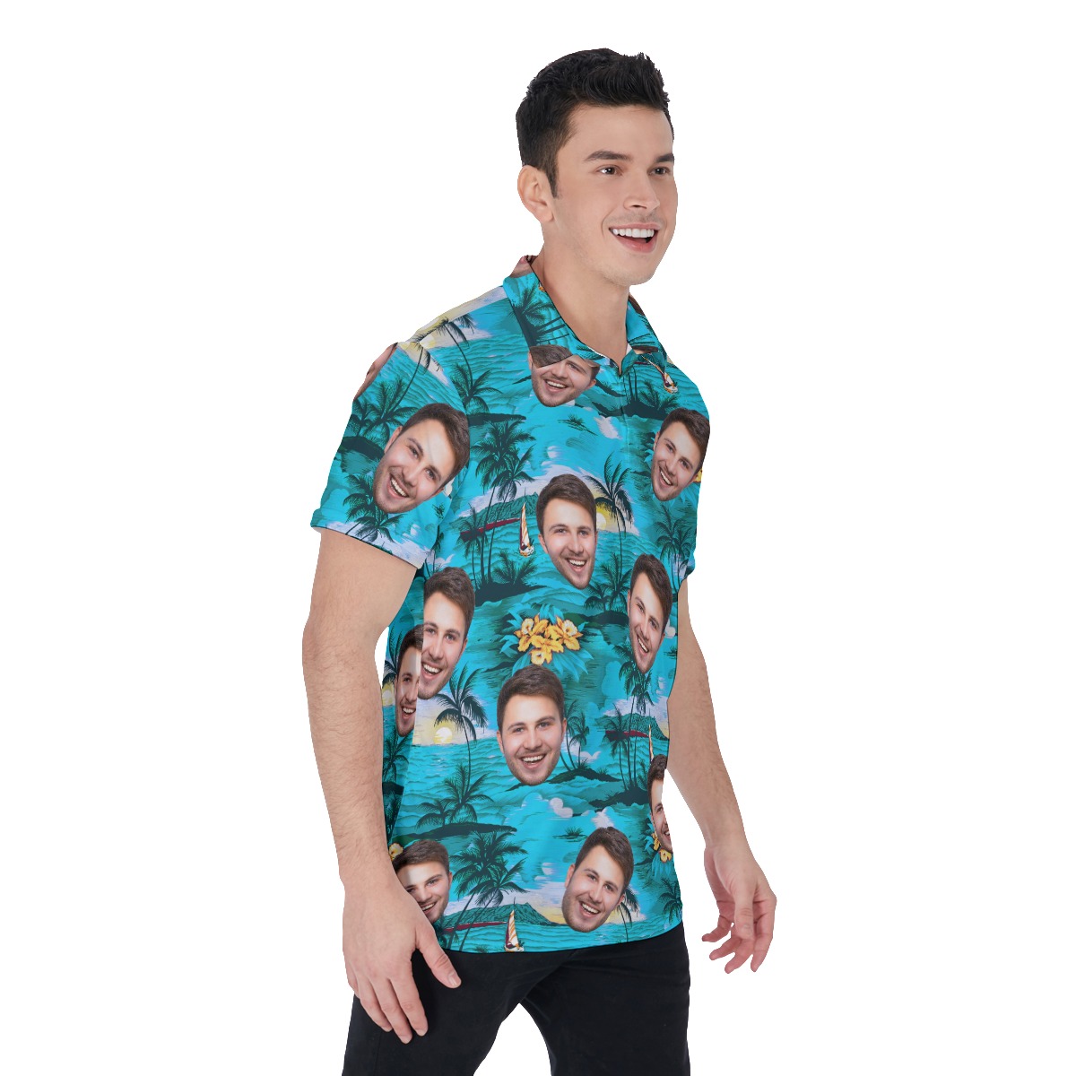 Unique Beach Scenery Men's Polo Shirt With Custom Face