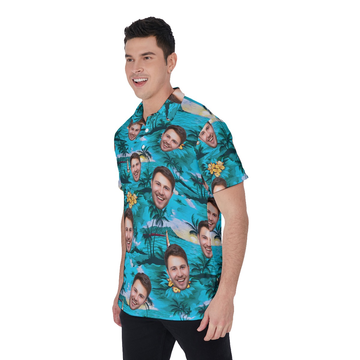 Unique Beach Scenery Men's Polo Shirt With Custom Face