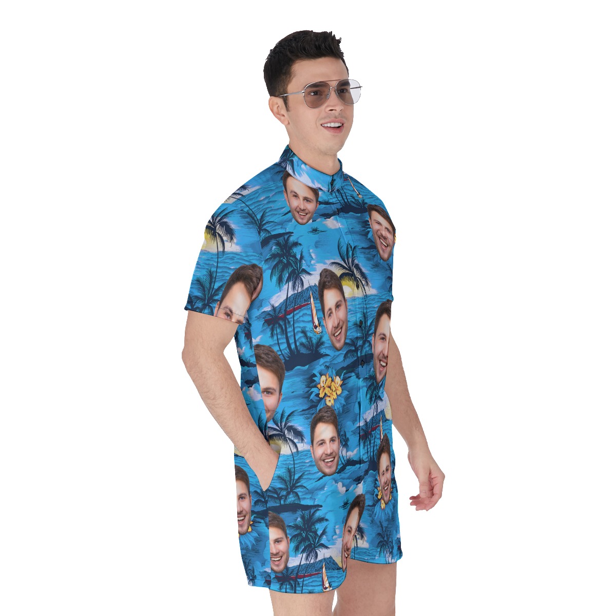 Cool Beach Themed Men's Romper With Multi Face