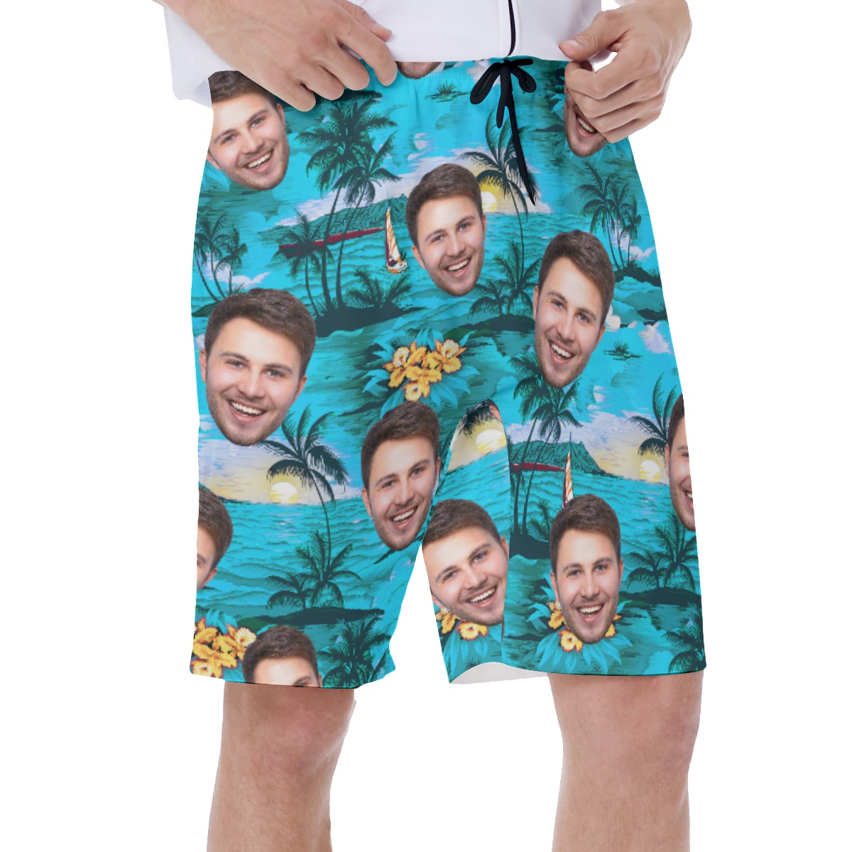 Cool Beach Themed Men's Shorts With Custom Face