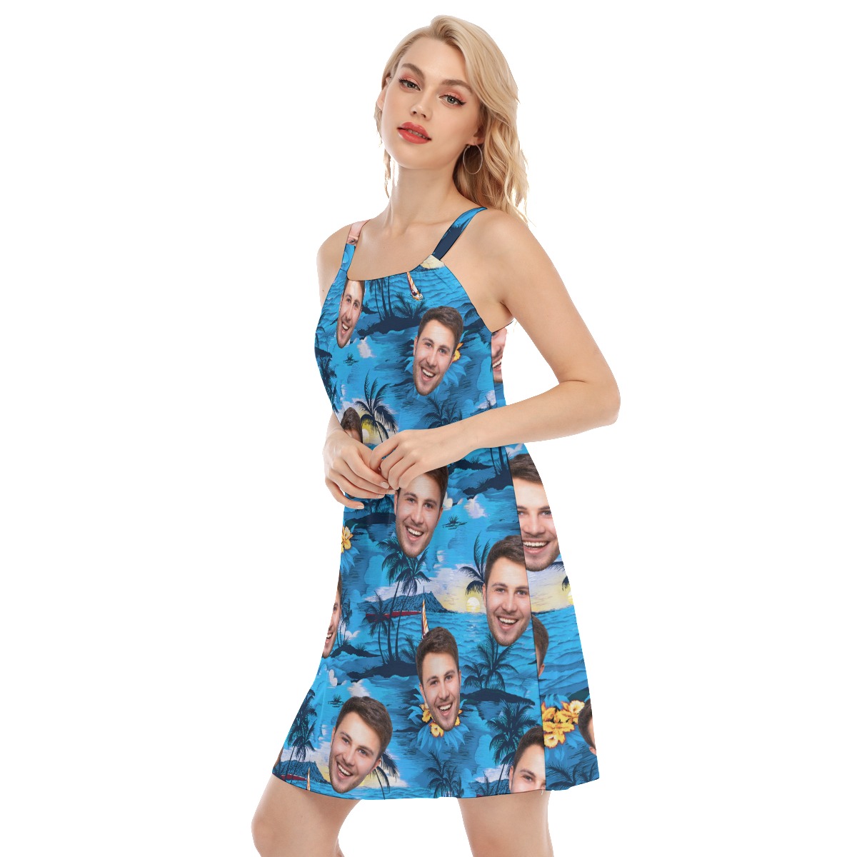Unique Beach Themed Women's Dress With Multi Face