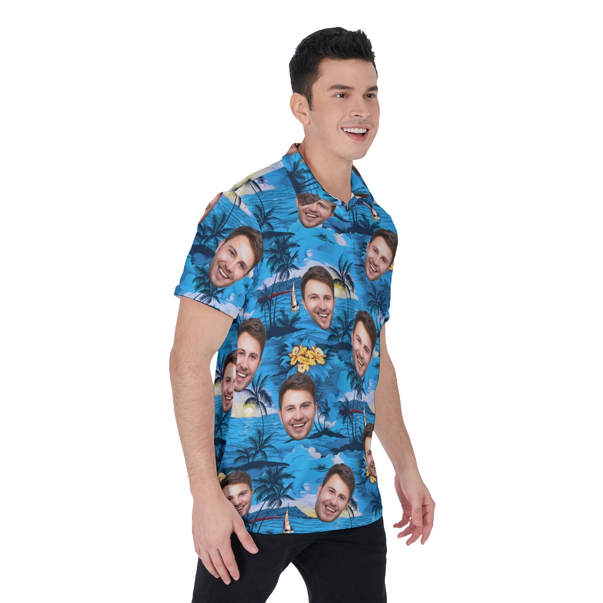 Palm Tree Beach Men's Polo Shirt With Custom Face