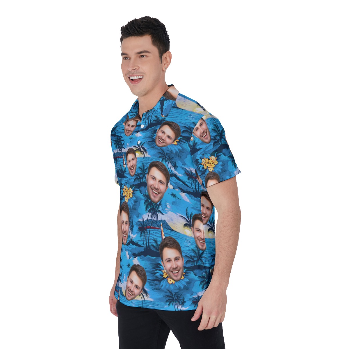 Palm Tree Beach Men's Polo Shirt With Custom Face