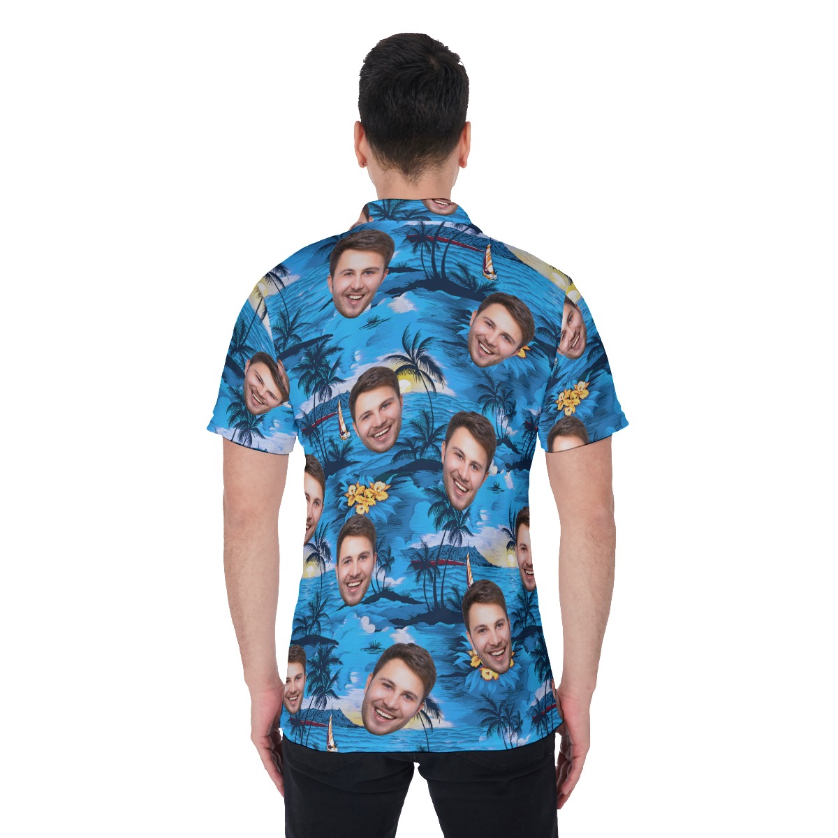 Palm Tree Beach Men's Polo Shirt With Custom Face