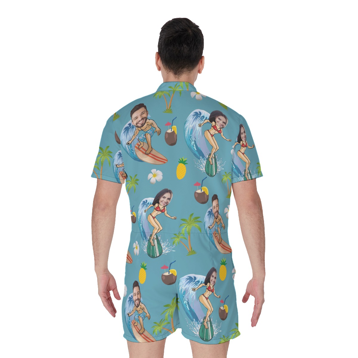 Funny Custom Face Couple Surfing Hawaiiam Romper