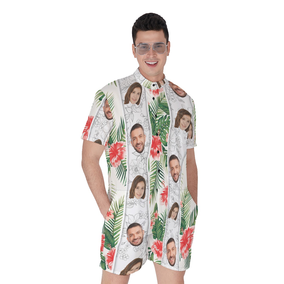 Custom 2 Faces Hibiscus Men's Romper - variant image 1
