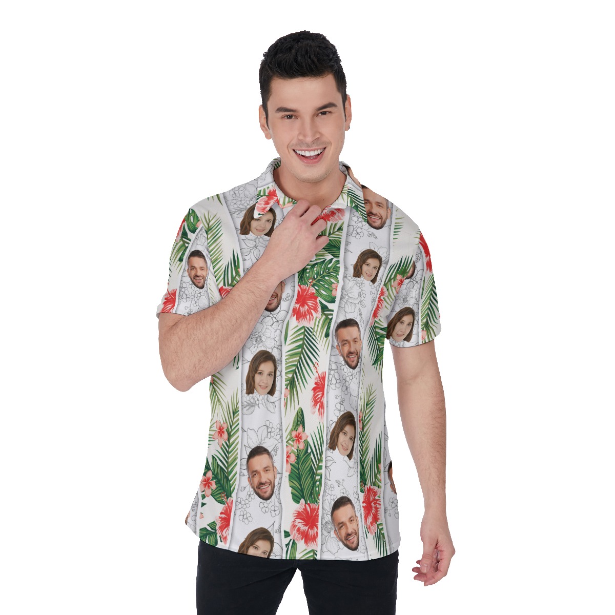Cool Hibiscus Tropical Custom Couple Face Polo Shirt - variant image 1