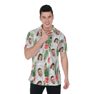 Cool Hibiscus Tropical Custom Couple Face Polo Shirt