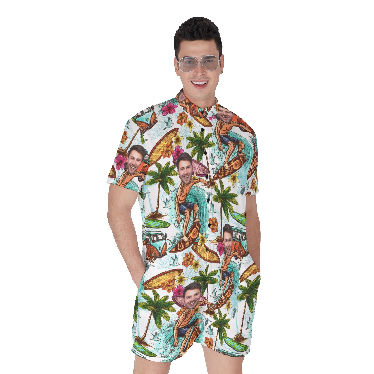 Custom Face Surfing Beach Men's Romper - variant image 1