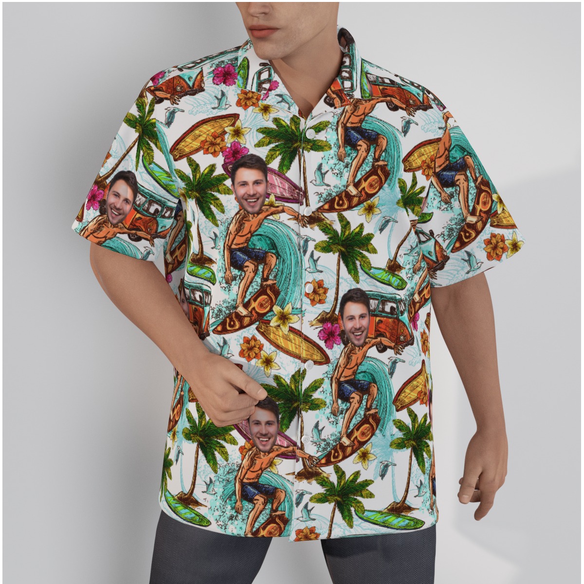 Funny Surfing Men's Hawaiian Shirt With Custom Face - variant image 1