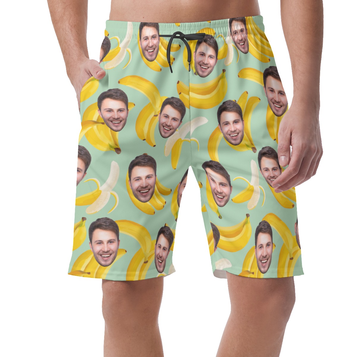 Funny Custom Face Mix Tropical Banana Hawaiian Beach Shorts For Men - variant image 1