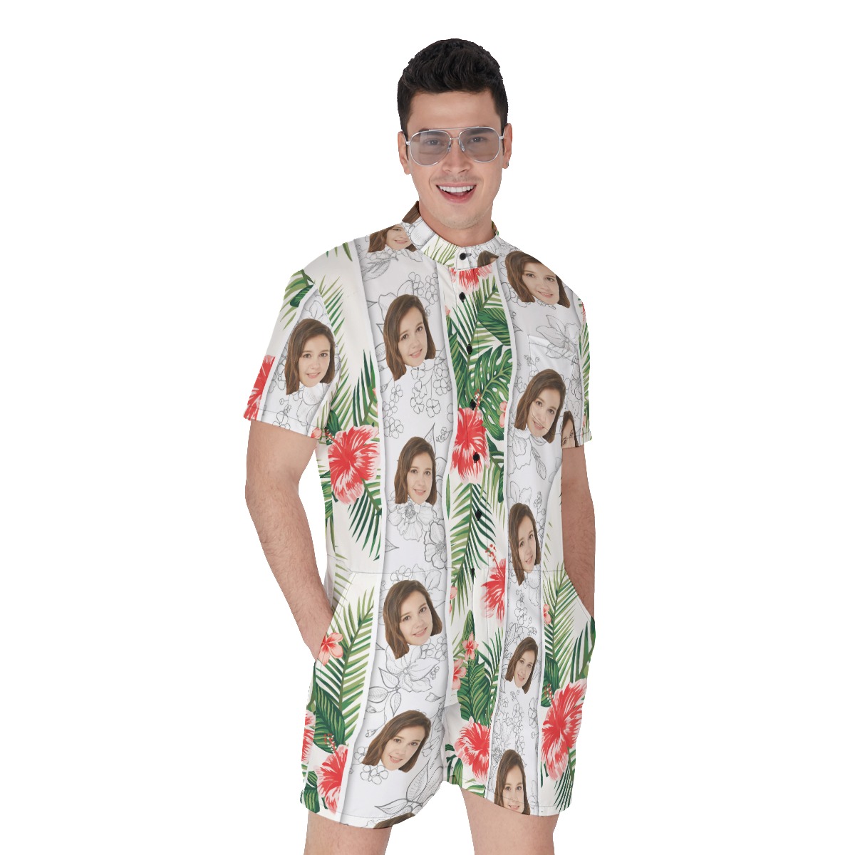Vintage Floral Men's Romper With Custom Face - variant image 1