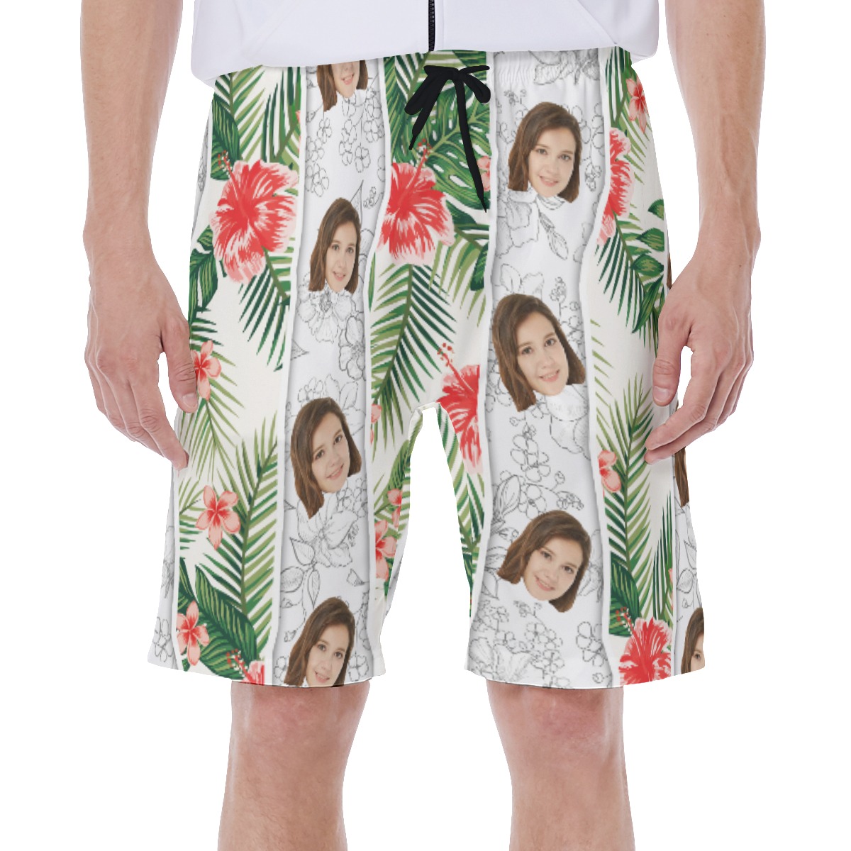 Vintage Hibiscus Men's Swim Trunks With Custom Face - variant image 1