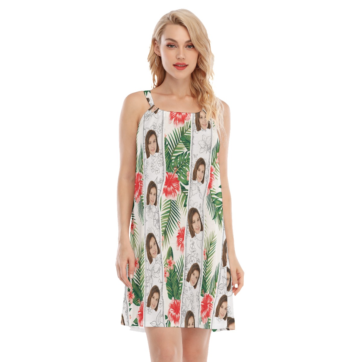 Vintage Hibiscus Women's Dress With Custom Face - variant image 1
