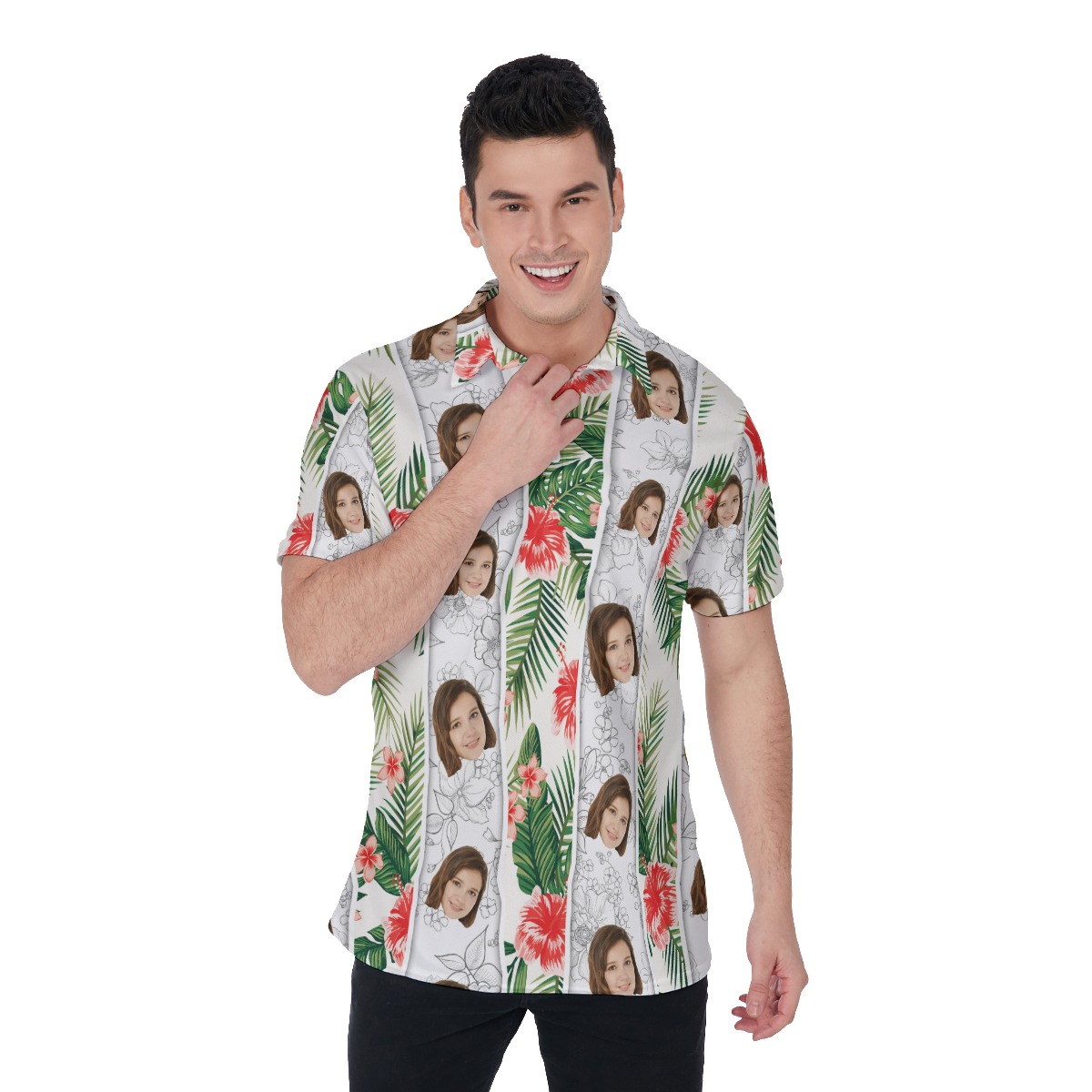 Vintage Custom Face Hibiscus Collared Shirt - variant image 1