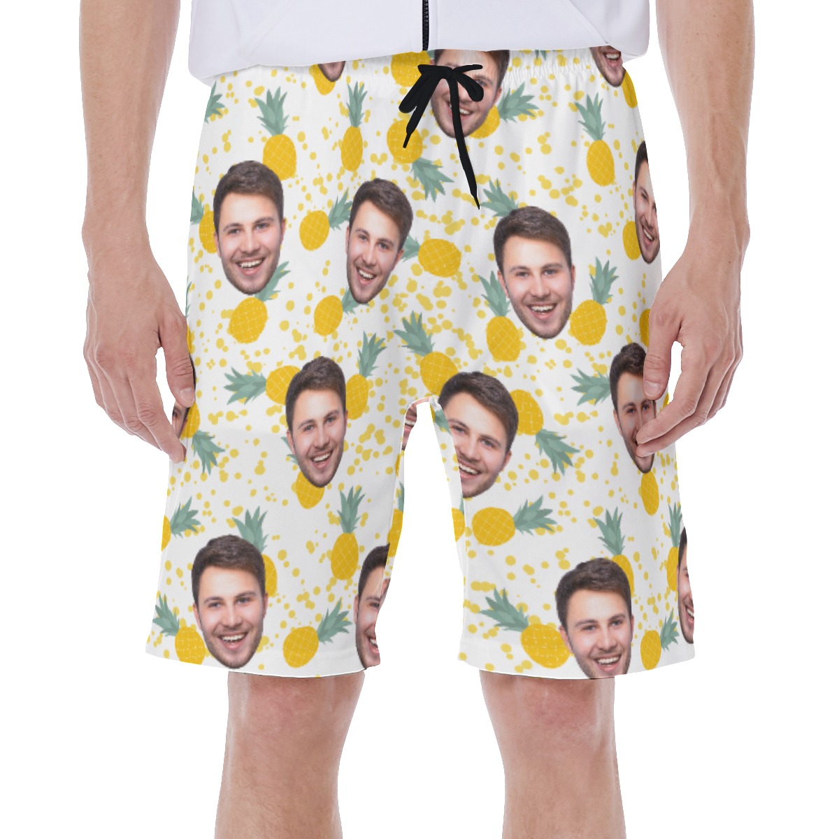 Tropical Pineapple Custom Face Yellow Hawaiian Swim Trunks For Men - variant image 1