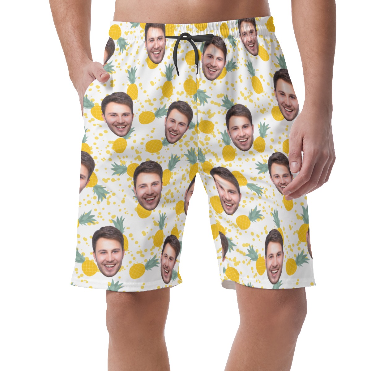 Customize Tropical Pineapple Hawaiian Beach Shorts With Face - variant image 1
