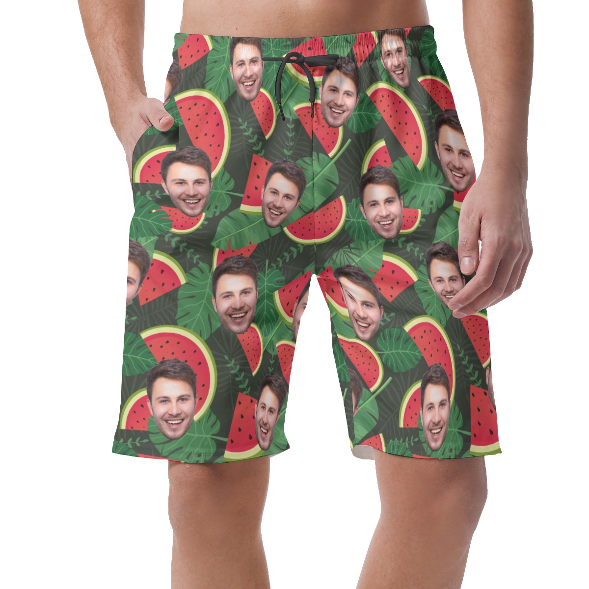 Funny Custom Face Watermelon Green Hawaiian Beach Shorts For Men - variant image 1