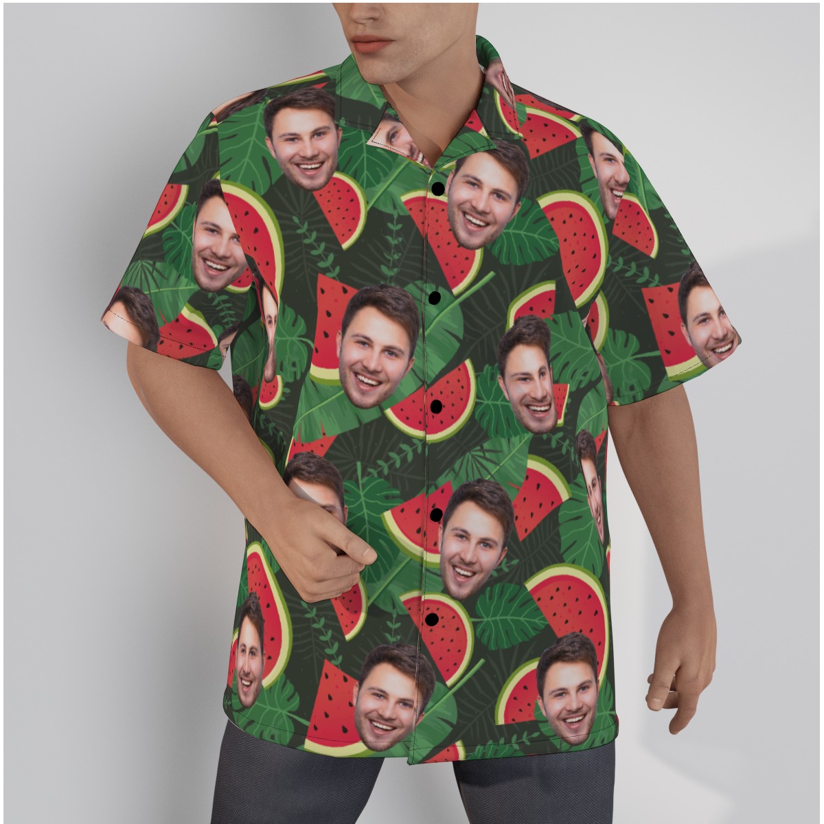 Tropical Watermelon Custom Face Men's Hawaiian Shirt - variant image 1