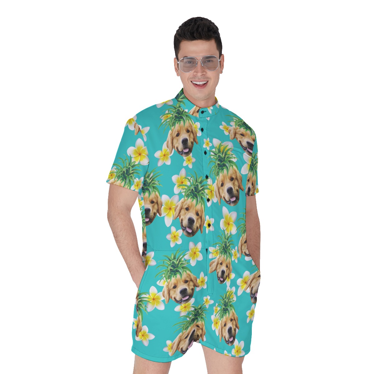 Funny Custom Dog Face With Pineapple Men's Hawaiian Romper - variant image 1