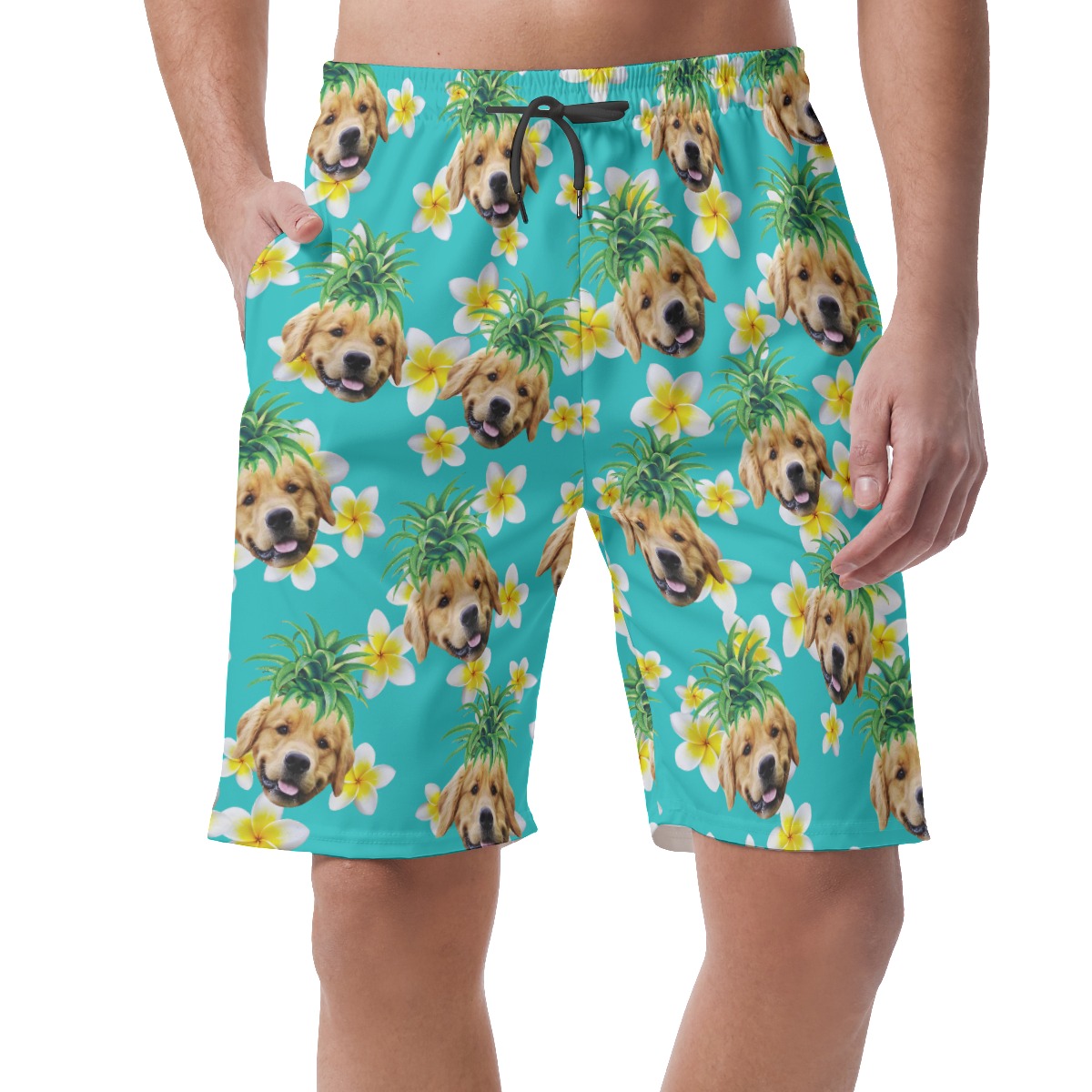 Cute Custom Dog Face With Pineapple Hawaiian Beach Shorts For Men - variant image 1