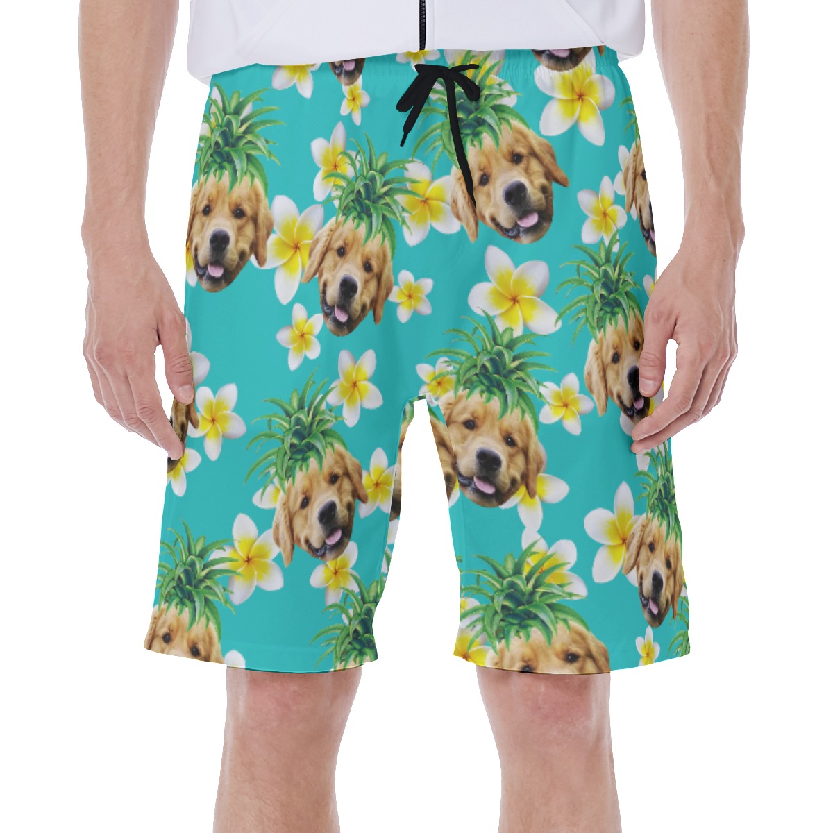 Funny Custom Pet Face Pineapple Men's Hawaiian Swim Trunks - variant image 1