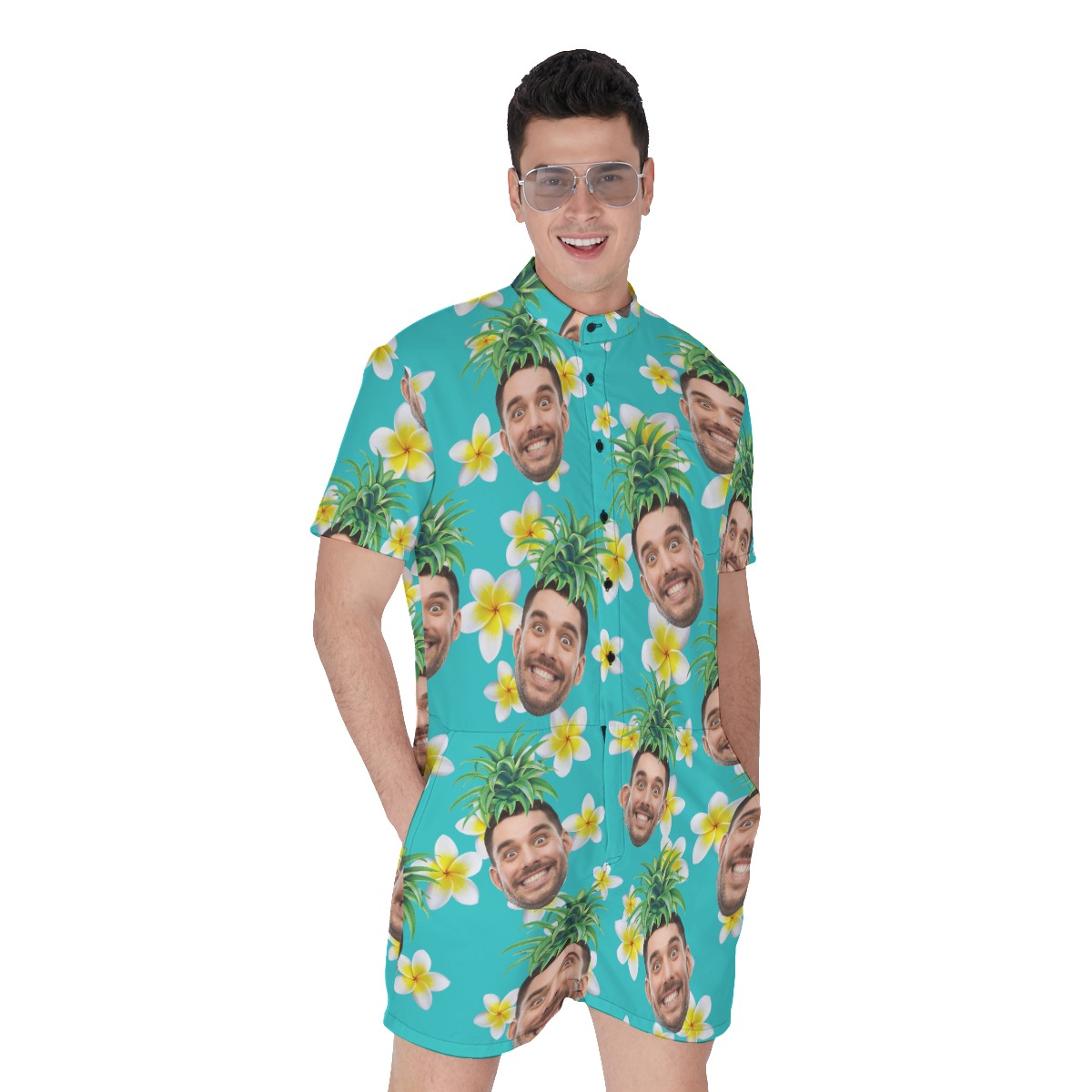 Custom Face With Pineapple Men's Hawaiian Romper - variant image 1
