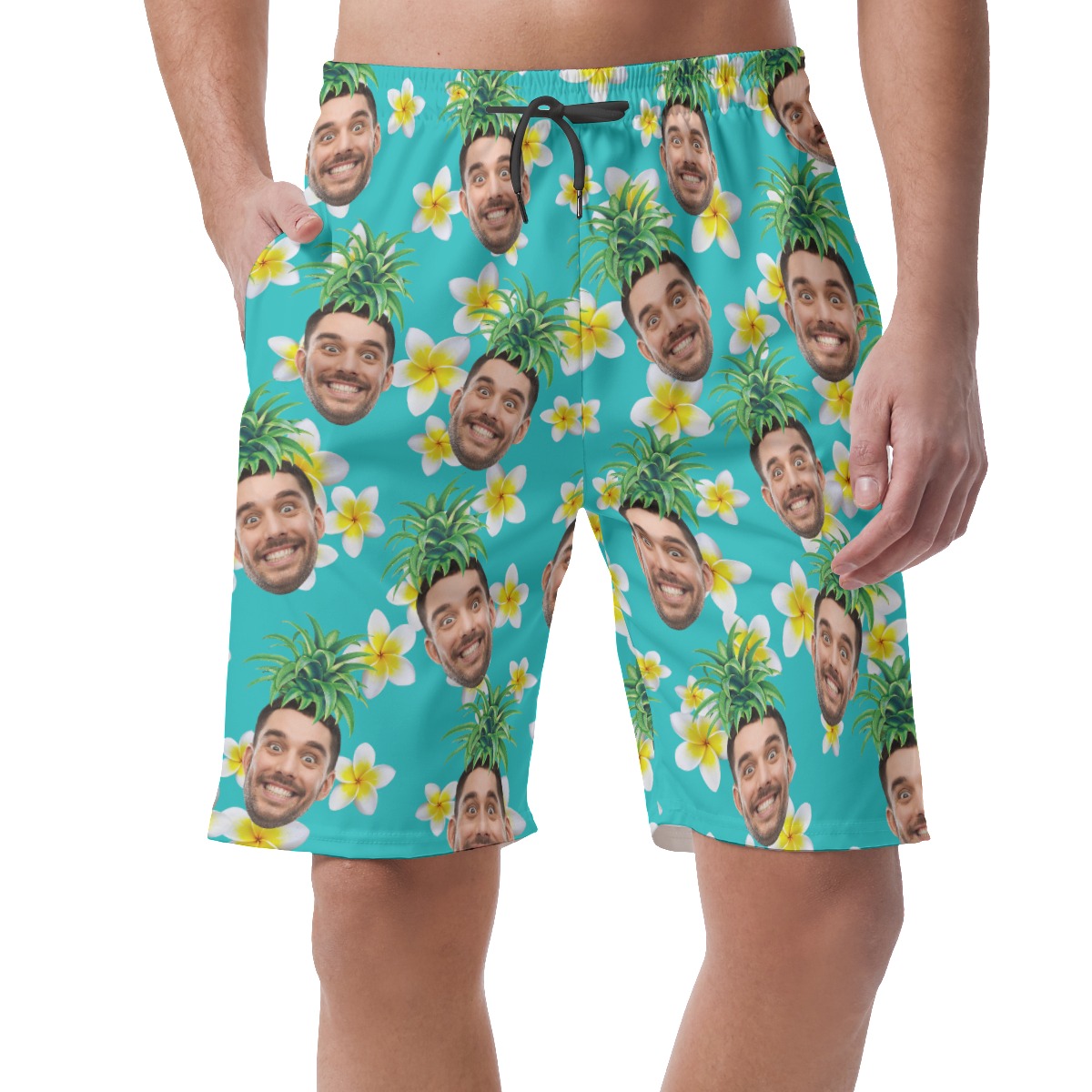 Funny Custom Face Pineapple Hawaiian Summer Beach Shorts For Men - variant image 1