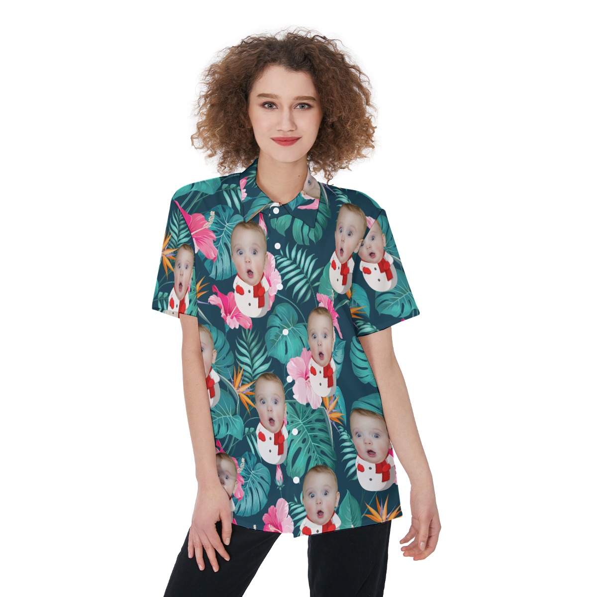 Customized Floral Women's Hawaiian Shirt With Baby Face - variant image 1