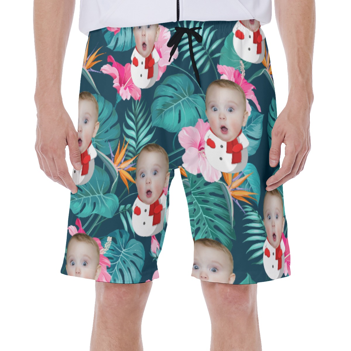 Tropical Custom Baby Face Snowman Hawaiian Swim Trunks For Men - variant image 1