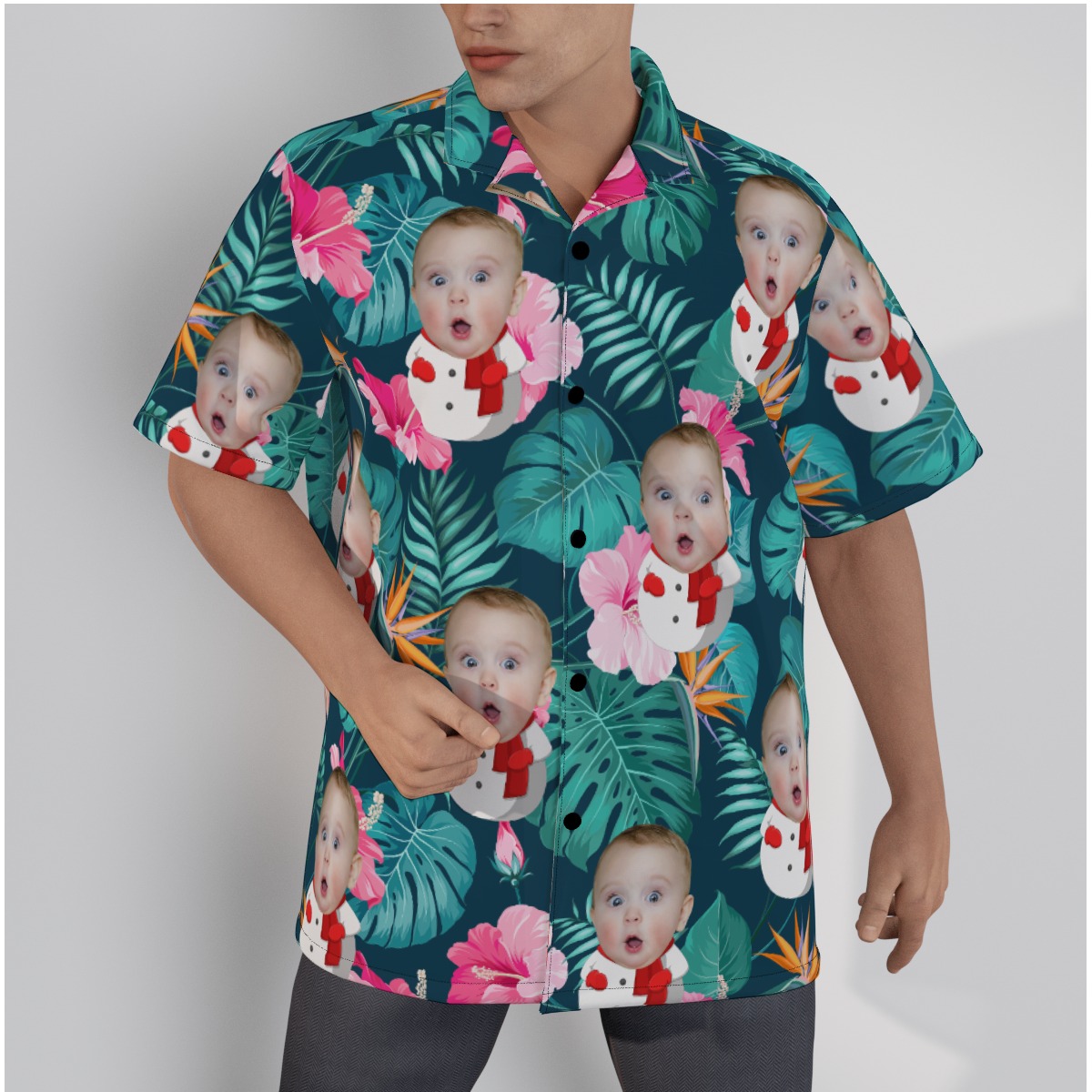 Funny Custom Face Snowman Hawaiian Shirt - variant image 1