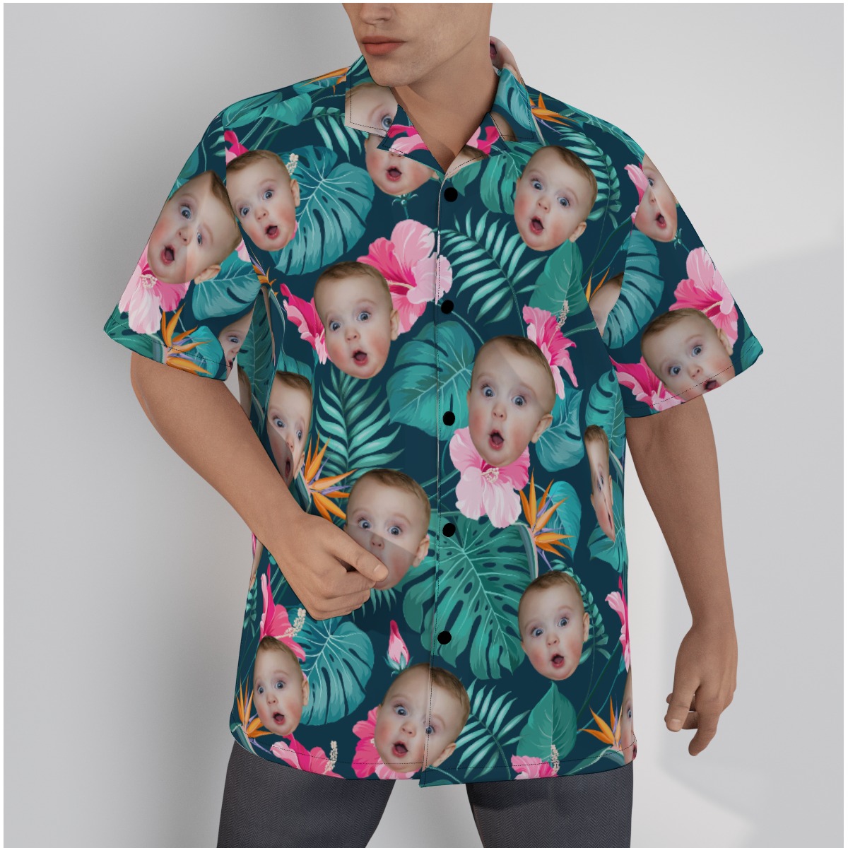 Tropical Floral Custom Baby Face Hawaiian Shirt - variant image 1