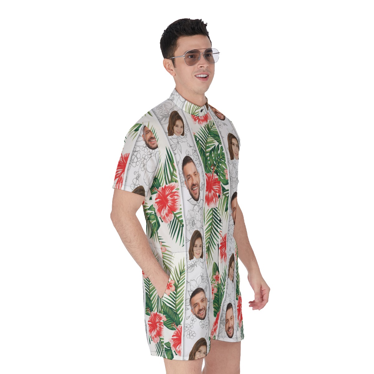 Custom 2 Faces Hibiscus Men's Romper