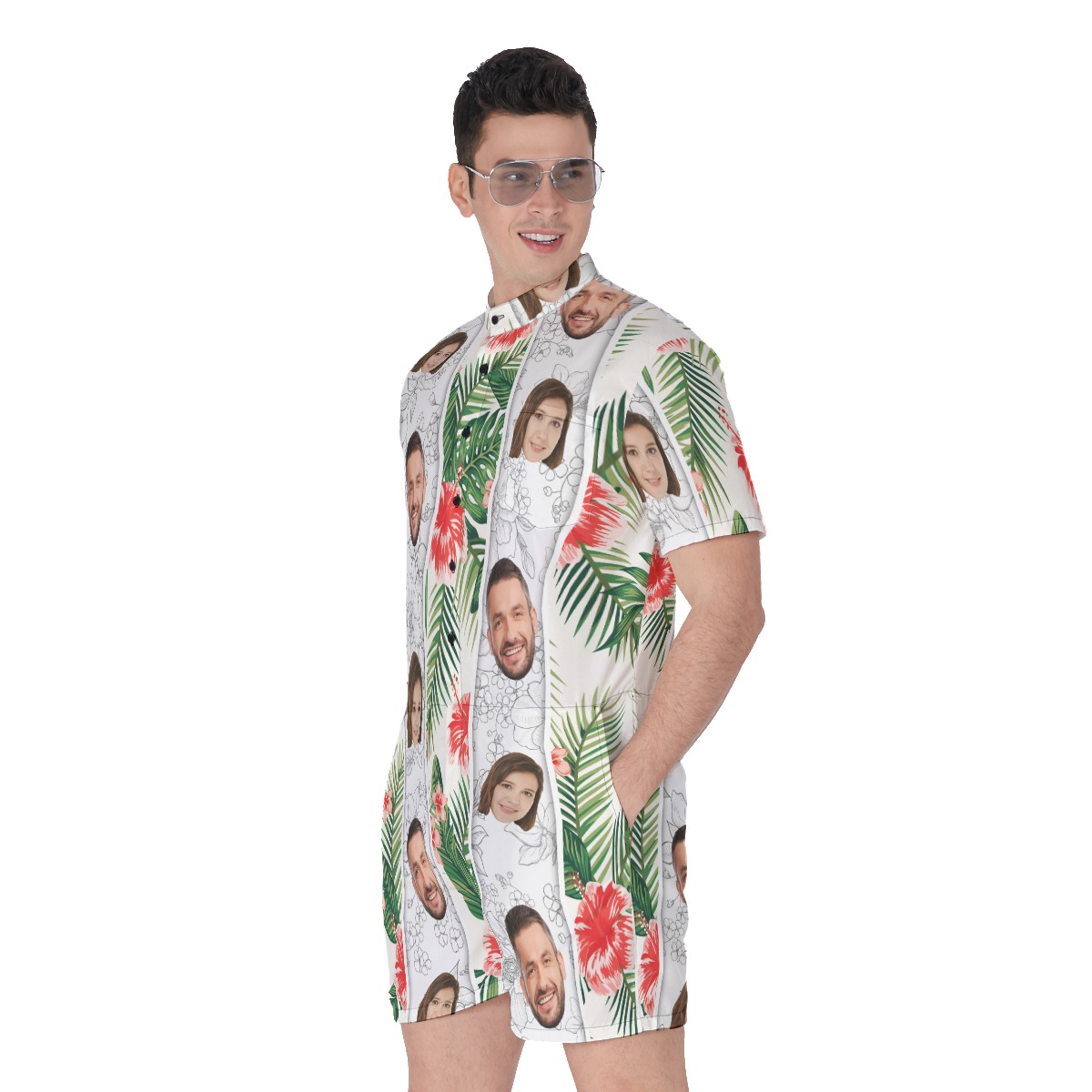 Custom 2 Faces Hibiscus Men's Romper