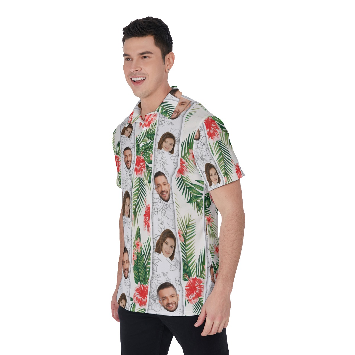 Cool Hibiscus Tropical Custom Couple Face Polo Shirt