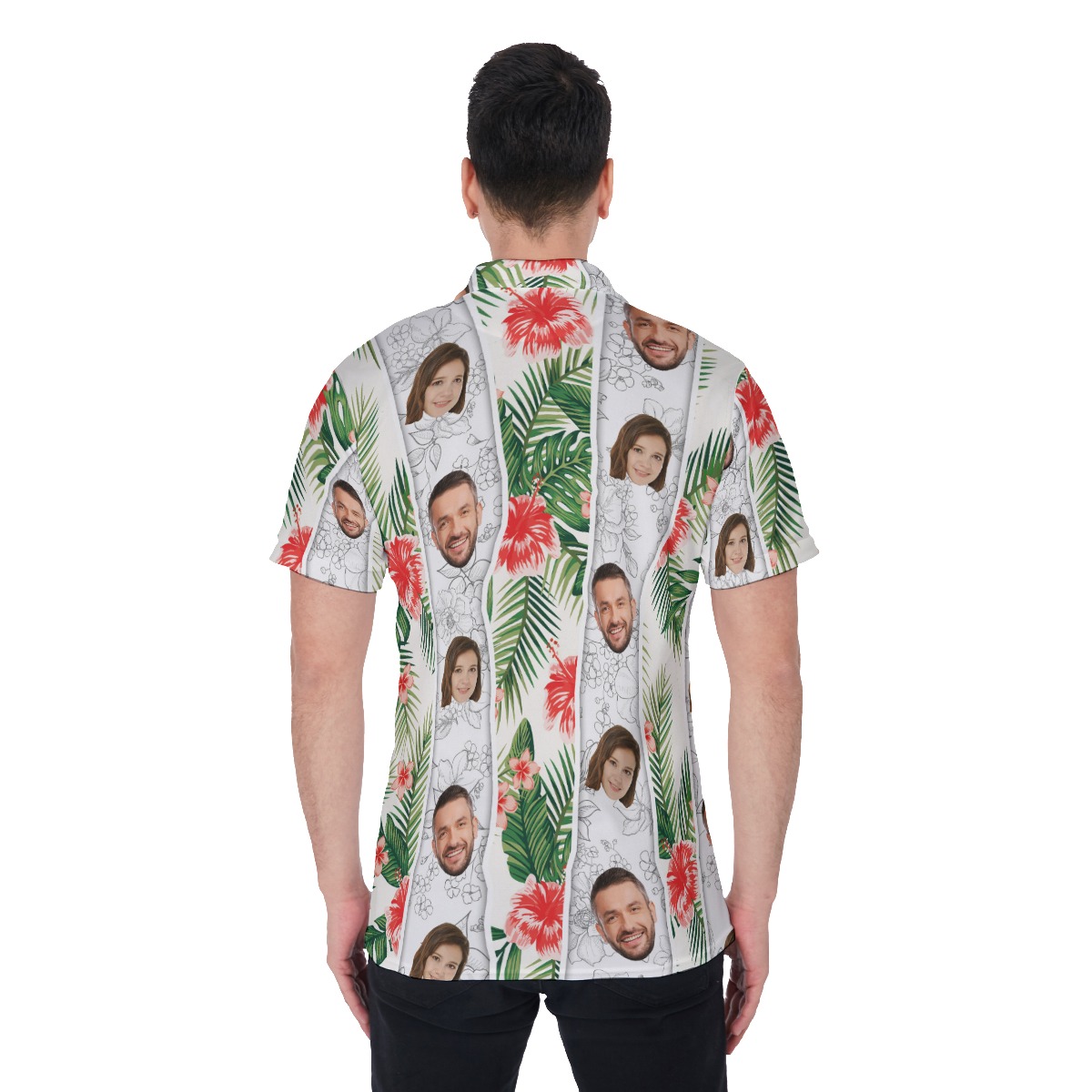 Cool Hibiscus Tropical Custom Couple Face Polo Shirt
