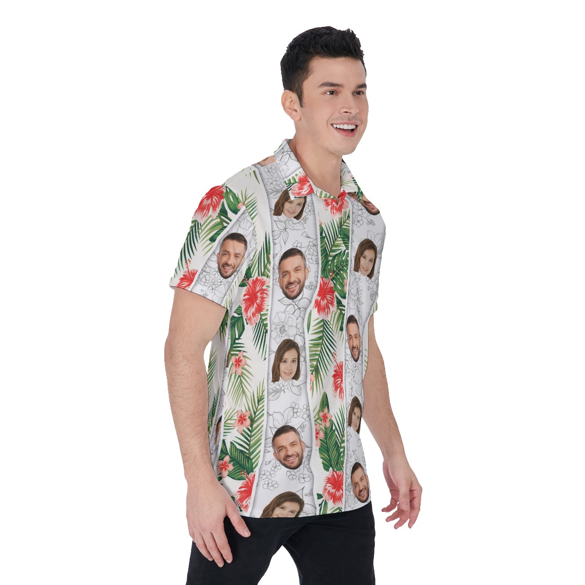 Cool Hibiscus Tropical Custom Couple Face Polo Shirt