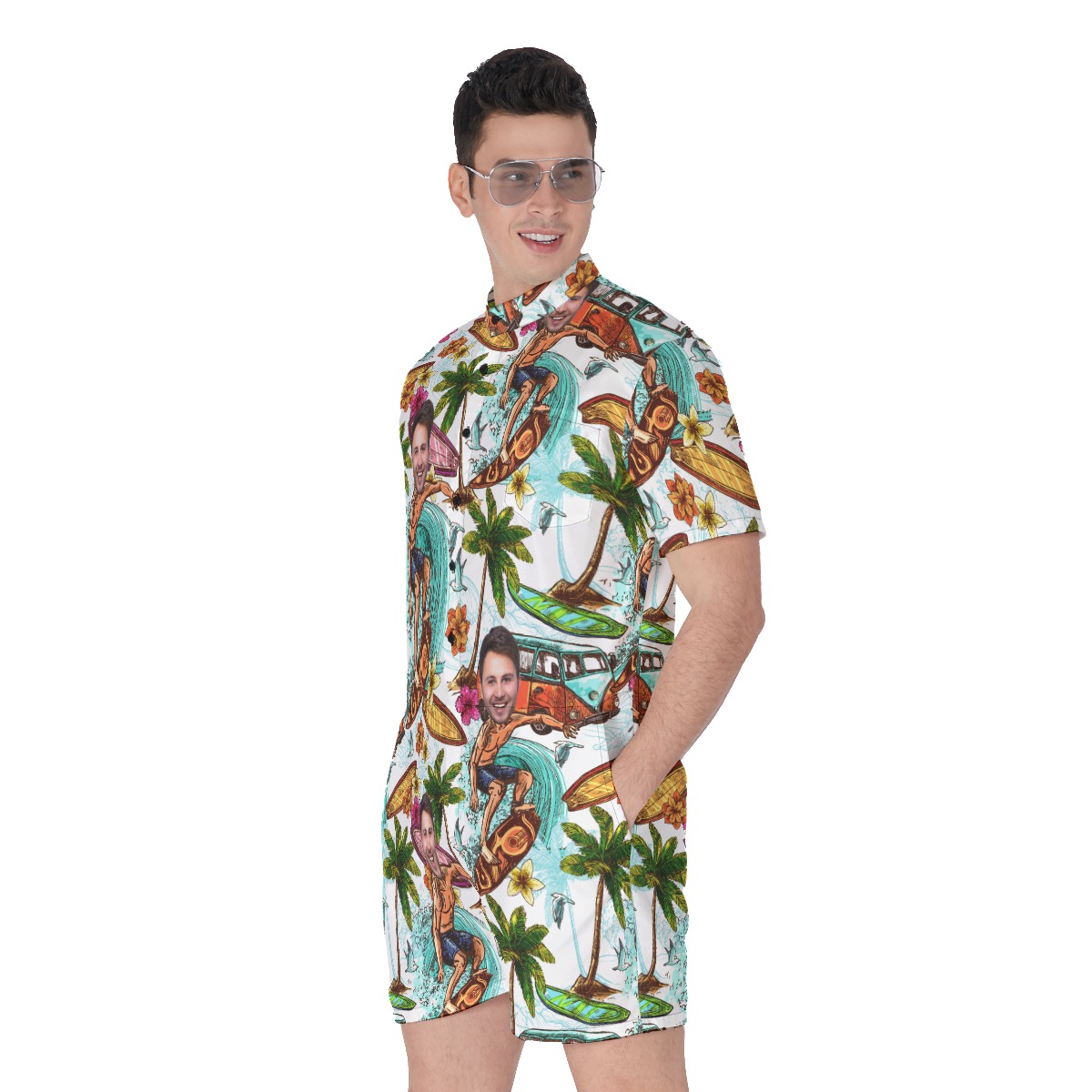 Custom Face Surfing Beach Men's Romper