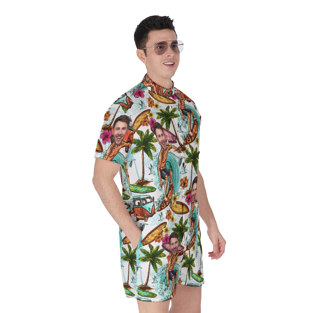 Custom Face Surfing Beach Men's Romper