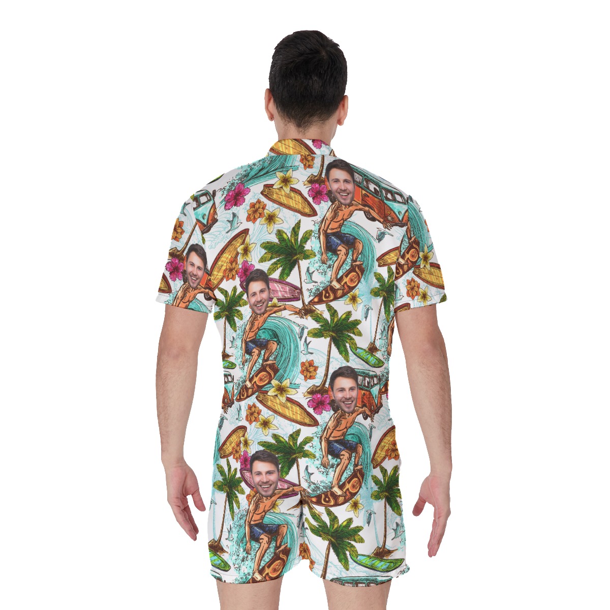 Custom Face Surfing Beach Men's Romper