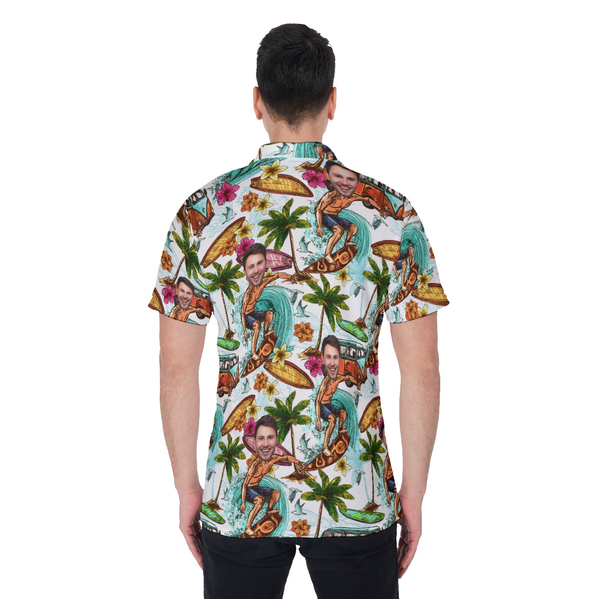 Funny Surfing Beach Men's Polo Shirt With Custom Face