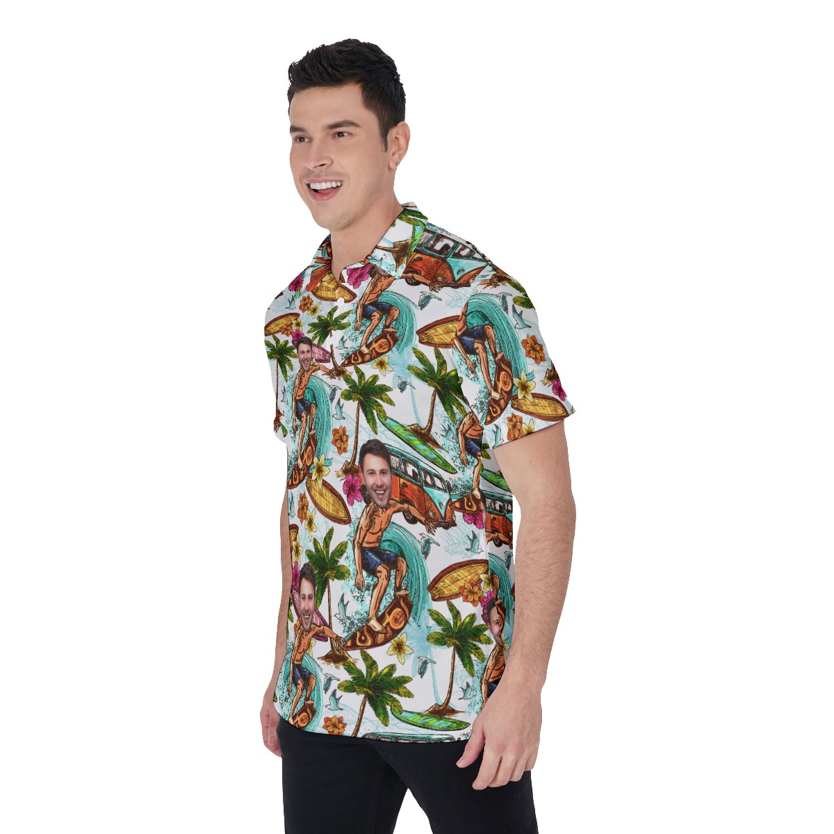 Funny Surfing Beach Men's Polo Shirt With Custom Face