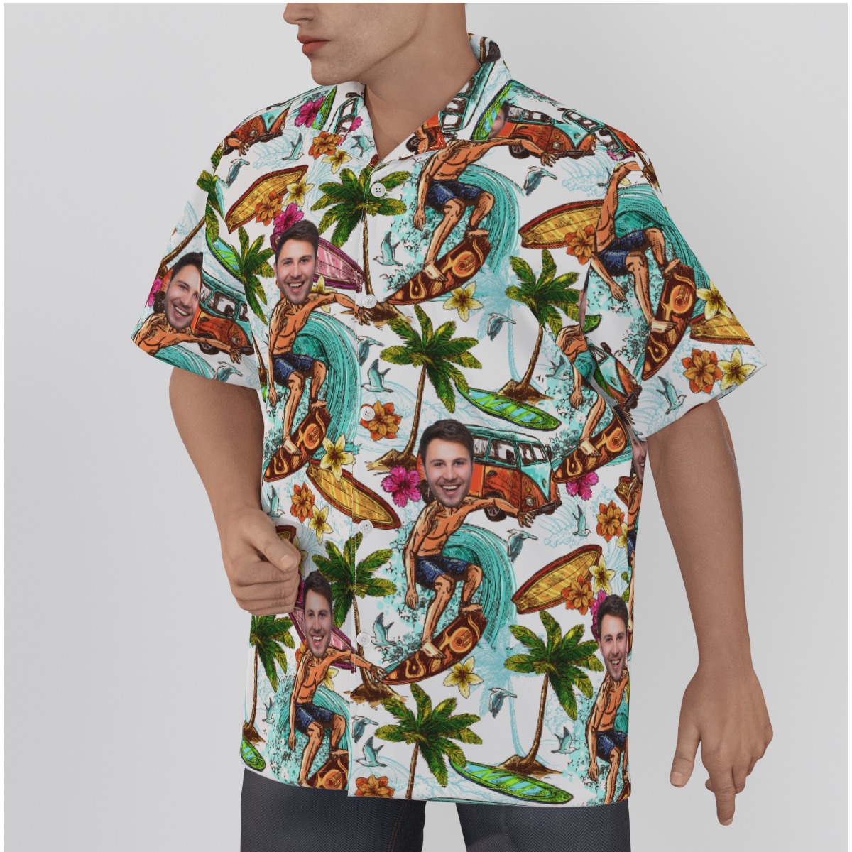 Funny Surfing Men's Hawaiian Shirt With Custom Face