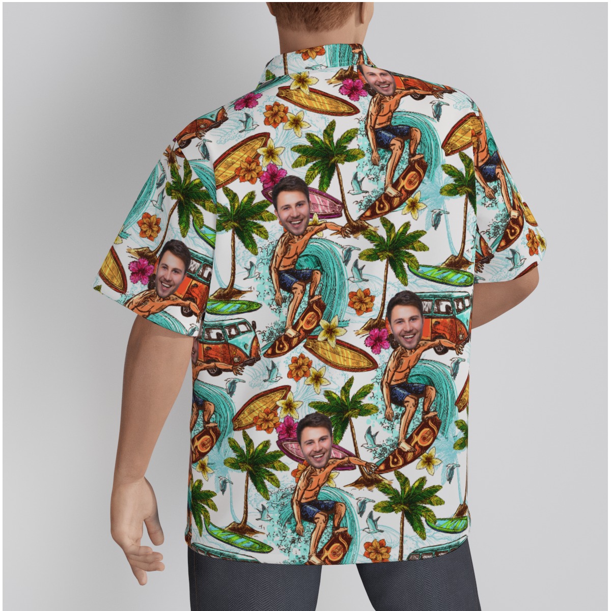 Funny Surfing Men's Hawaiian Shirt With Custom Face
