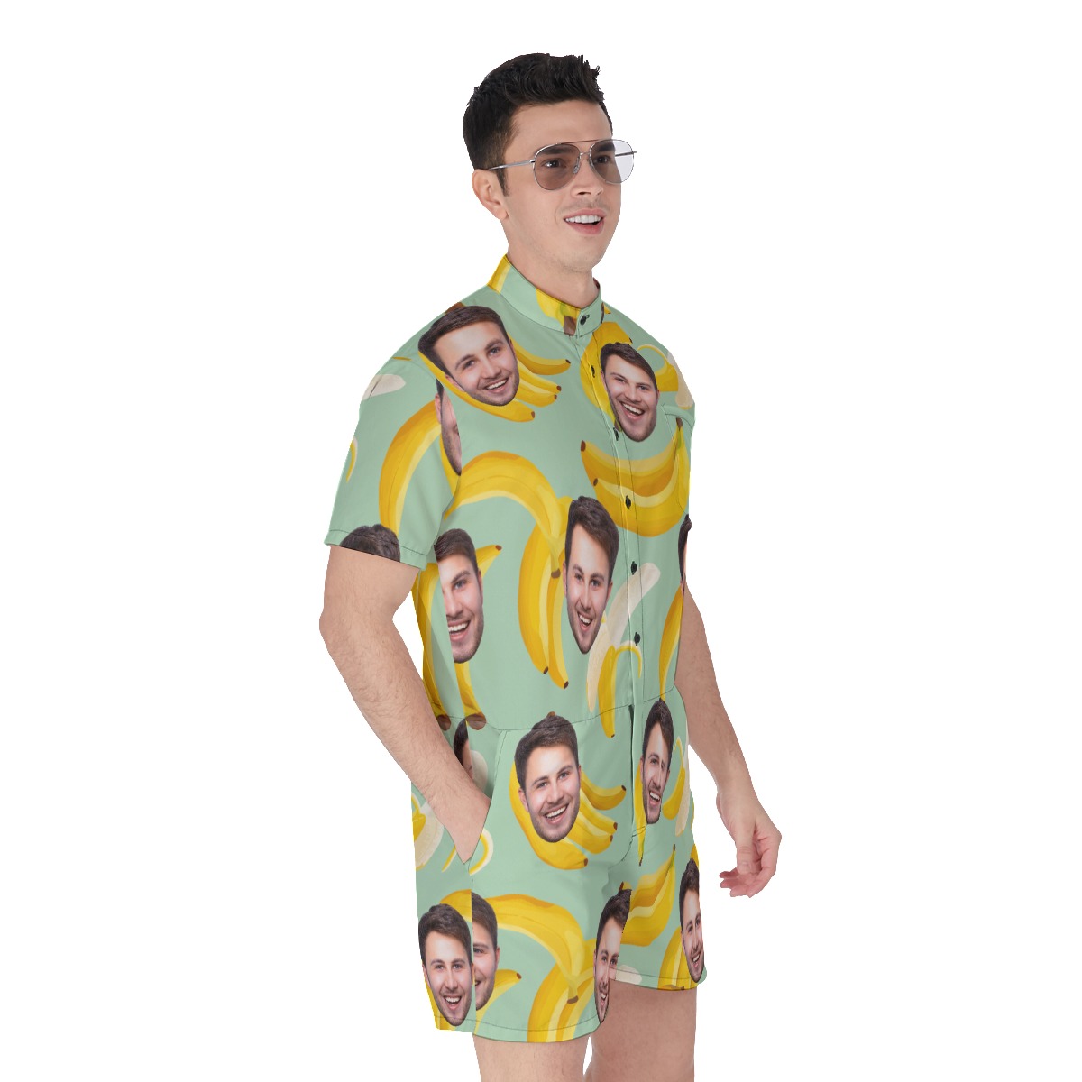 Funny Custom Face With Tropical Banana Hawaiian Romper For Men